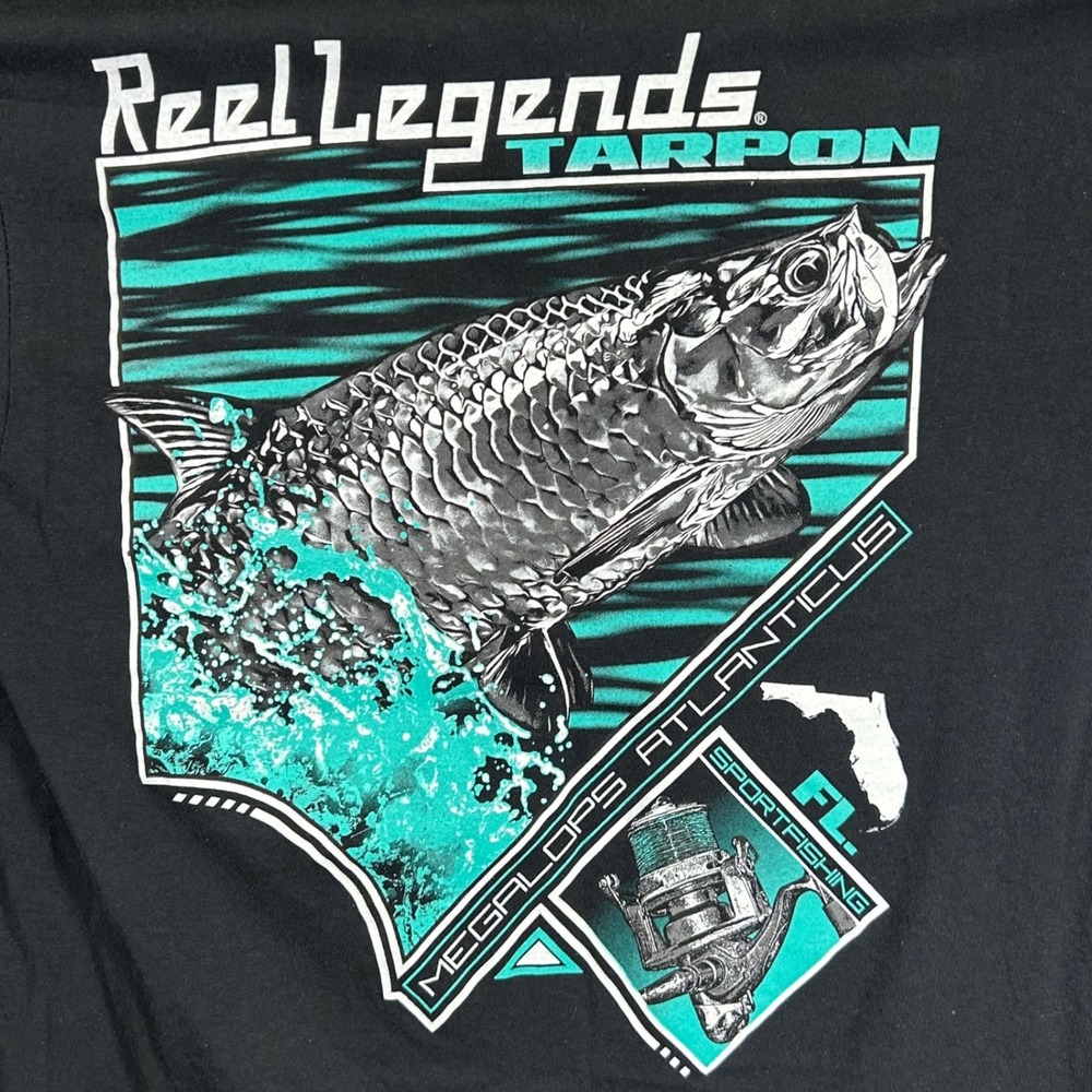 Reel Legends Mens Black Tarpon Florida Graphic Long Sleeve T-Shirt‎ Size Medium